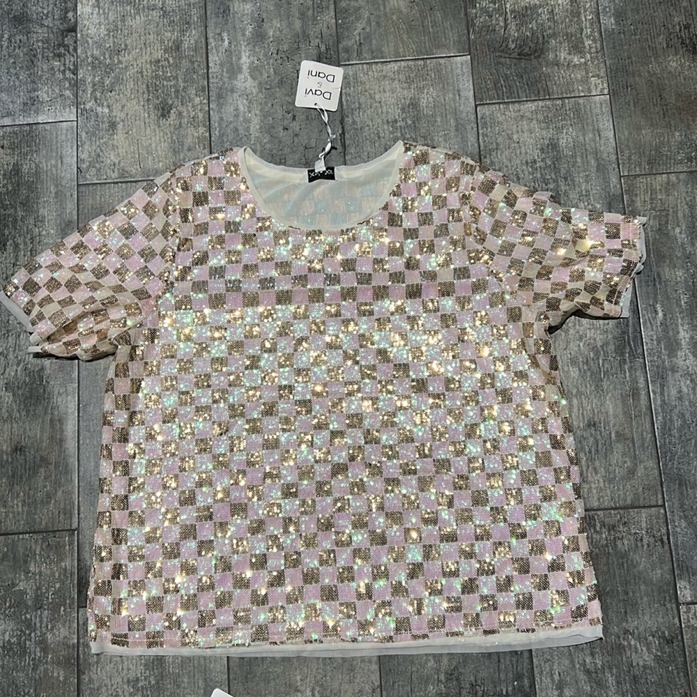 - - Sequined Checkered T